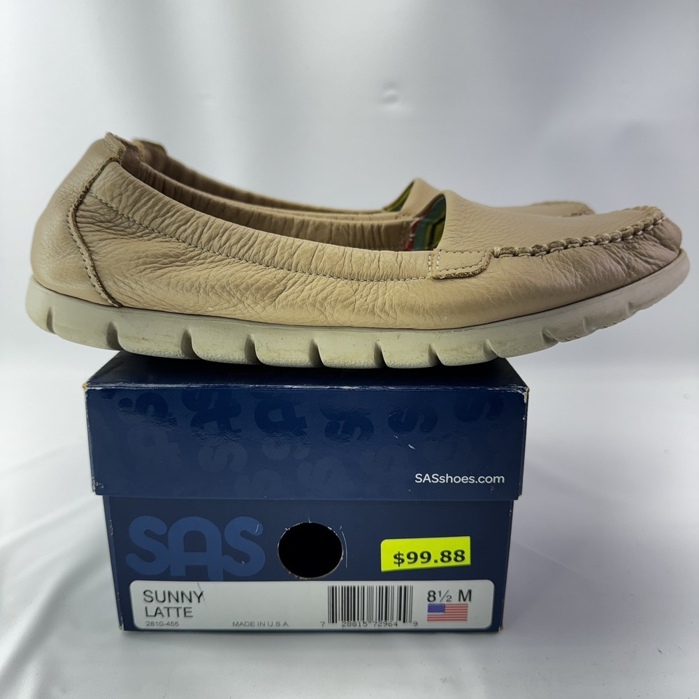 SAS Women's 8.5 M Sunny Latte Flats Slip On Comfort Shoes Beige Moccasin Style - Picture 2 of 9